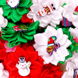 Handmade Flower Puppy Bows 10-Pack (Christmas Party Style)