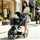 Aluminum Alloy Lightweight Pet Stroller Detachable Carrier One-Click Fold Shock Absorb Dog Cat Outdoor Travel Cart Wholesale