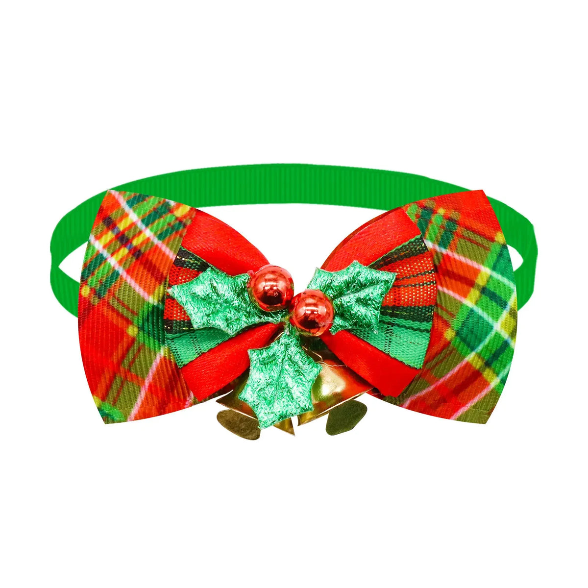 Christmas Bow Tie Collar with Bell (Red & Plaid Design)
