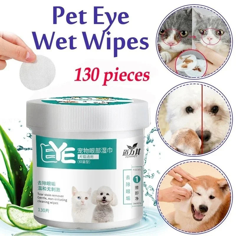 Gentle Cotton Pet Eye Wipes — Tear Stain Remover, 130pcs