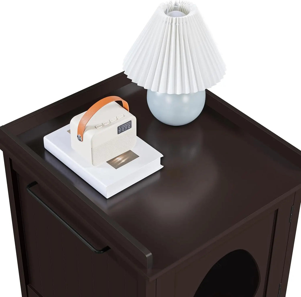 Hidden Cat Litter Box Cabinet with Towel Bar (Espresso)