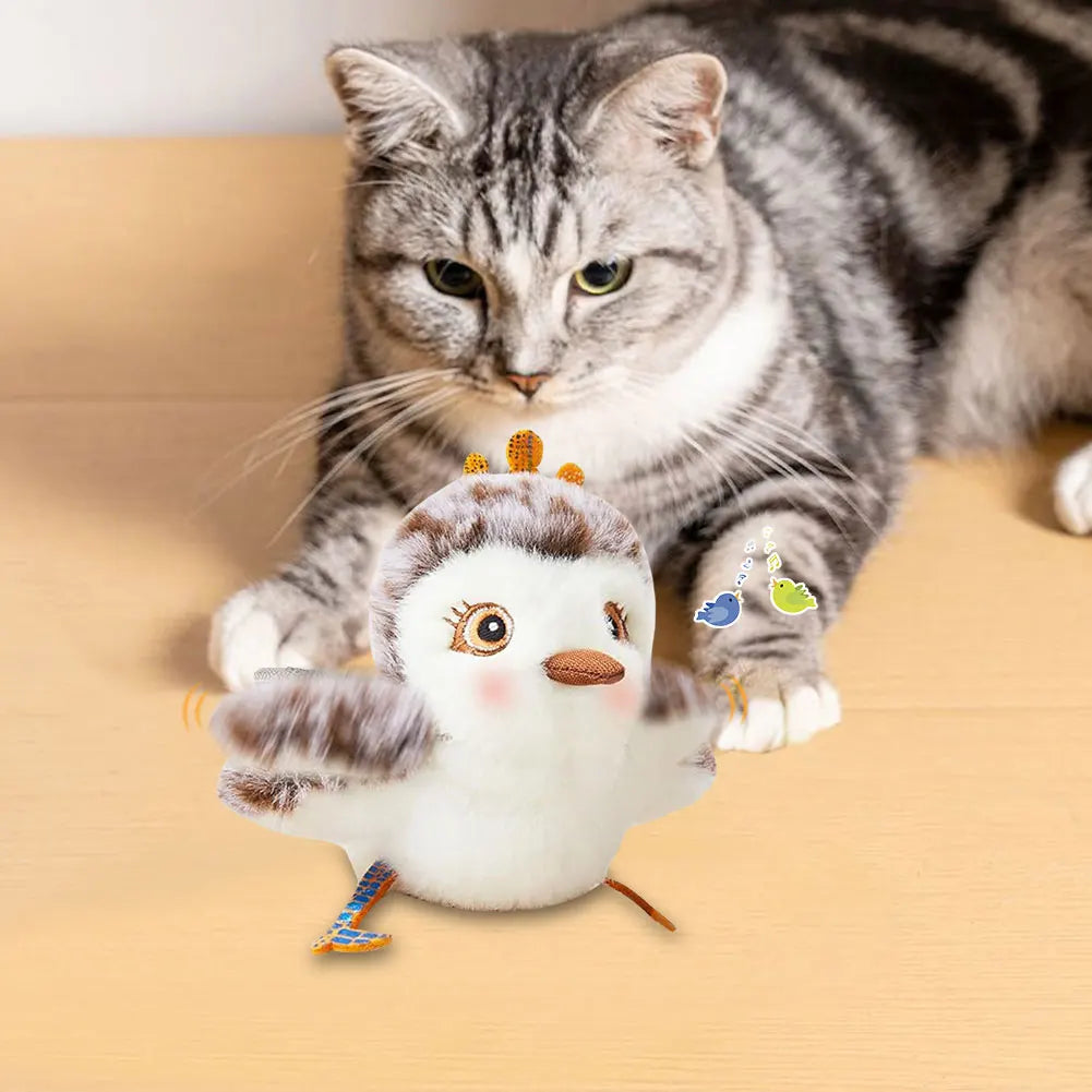 Flapping Sparrow Cat Toy — Rechargeable Chirping Bird Simulator