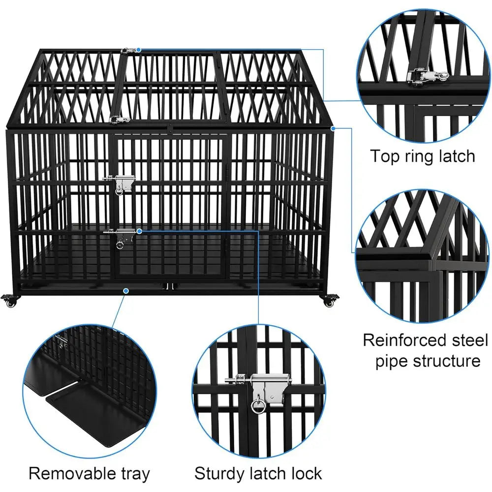 XL Dog Crate with Rooftop & Lockable Wheels (54in)