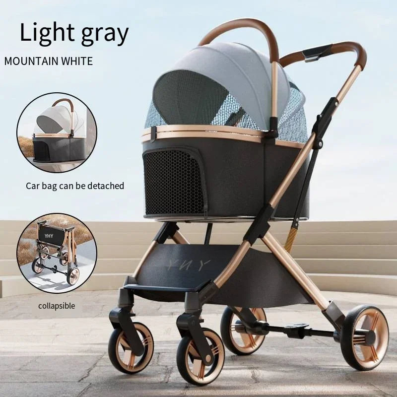 Separable Pet Stroller with Detachable Multifunctional Bag — One-Click Fold Cat & Dog Travel Cart