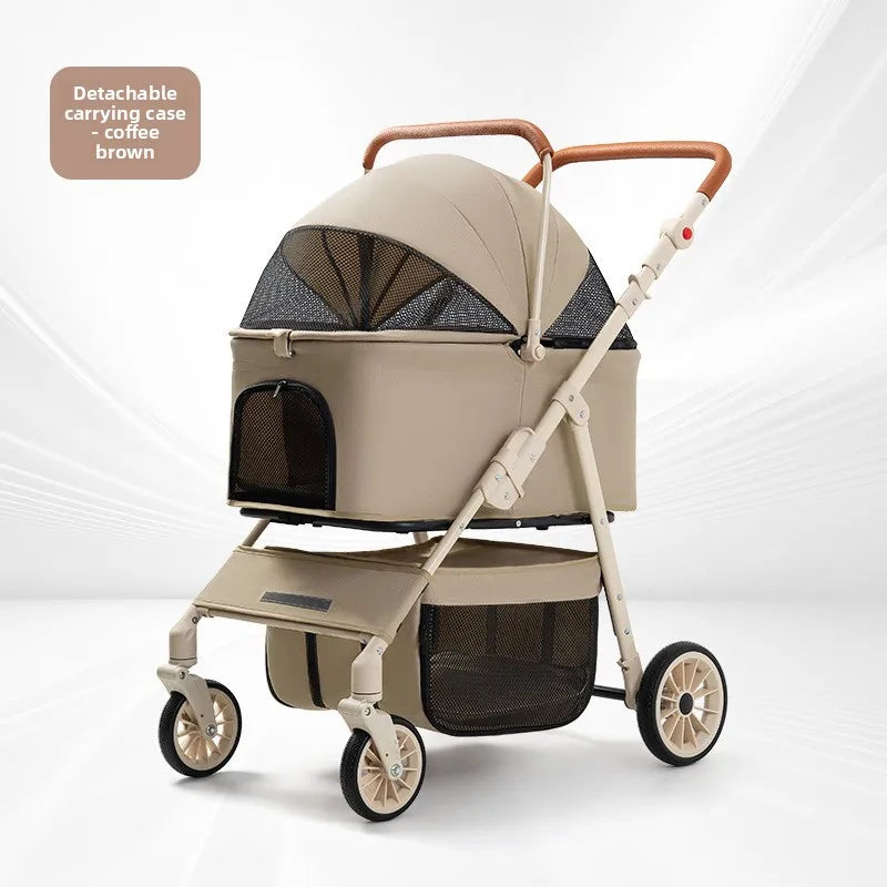 Large Foldable Pet Cart for Medium & Large Dogs & Cats — Separable Sunbathing Outdoor Cart with Wide Cabin
