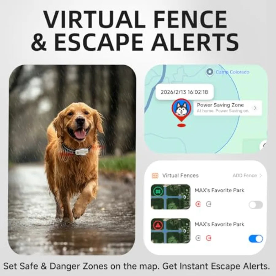 AI GPS Tracker for Dogs 30lbs+ with Electronic Fence & Health Assistant