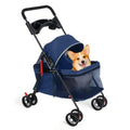 Blue Folding Pet Stroller with Cup Holder & Breathable Visible Mesh for Small Dogs & Cats