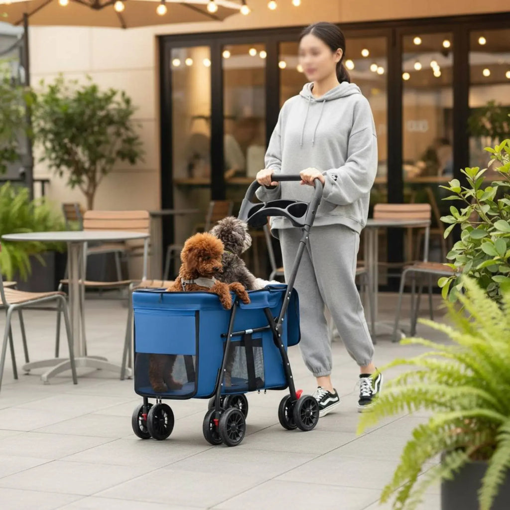 Collapsible Lightweight Pet Stroller with Rear Brakes — Easy-Access Cat & Dog Stroller for Walks & Outdoor