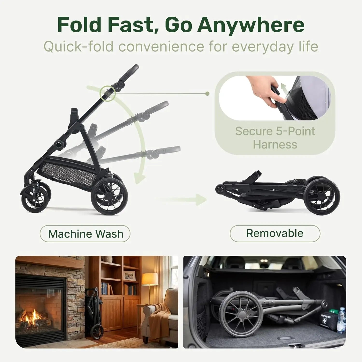 3-in-1 All-Terrain Pet Stroller with Detachable Aluminum Frame Carrier for Dogs & Cats