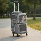 Double-Deck Pet Trolley Bag with Telescopic Handle & Side Pockets