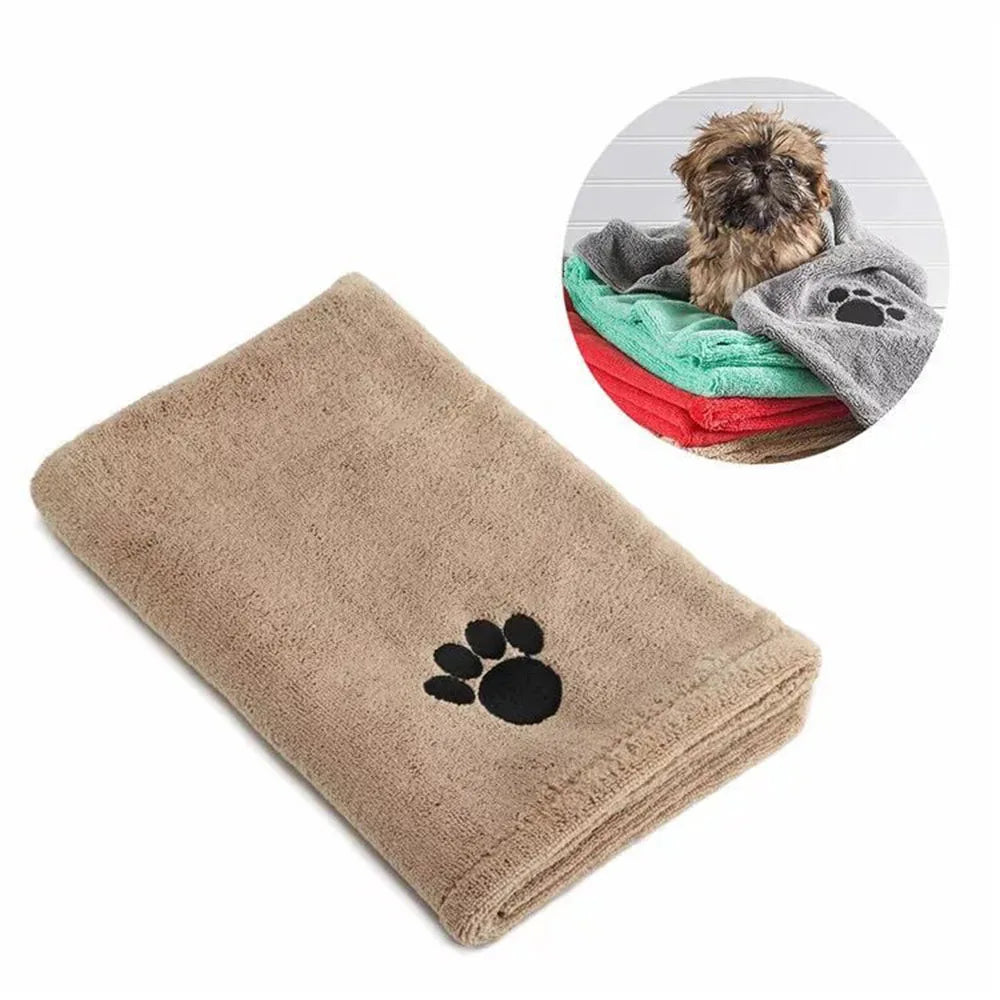 Microfiber Dog & Cat Bath Towel — Embroidered, Super-Absorbent, Two Sizes