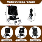 4-Wheel Foldable Pet Stroller with Cup Holder & Storage for Small & Medium Dogs & Cats — Jogger Travel Cart