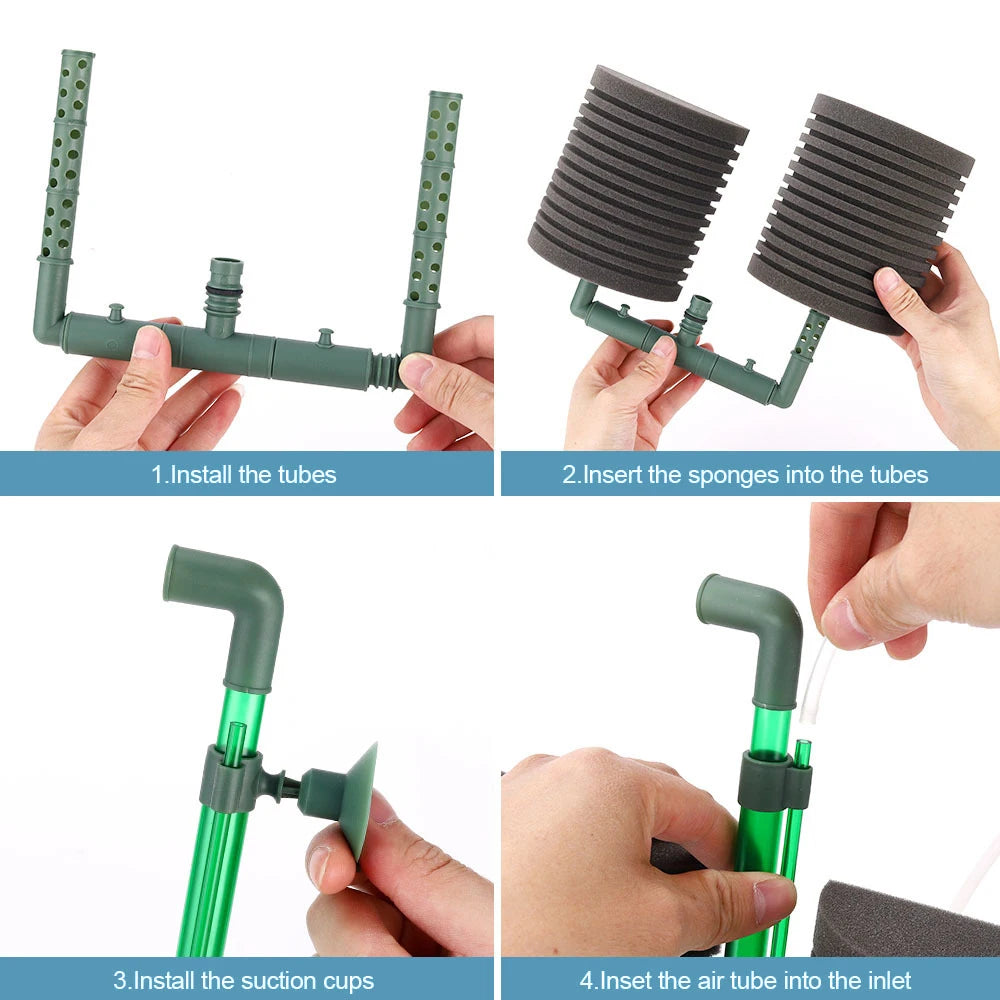 Aquarium Double-Head Sponge Filter (Air-Powered, Dual Sponge, Water Purifying)