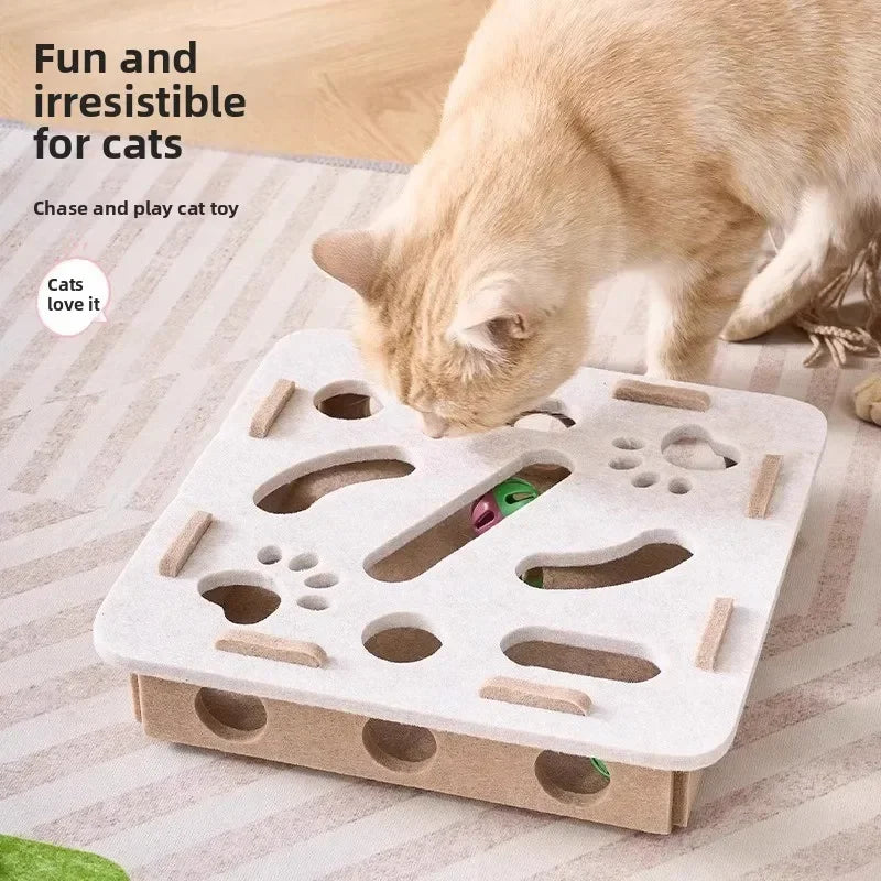 Felt Puzzle Box Cat Toy with Ball — Indoor Hunting & Exercise Puzzle for Cats