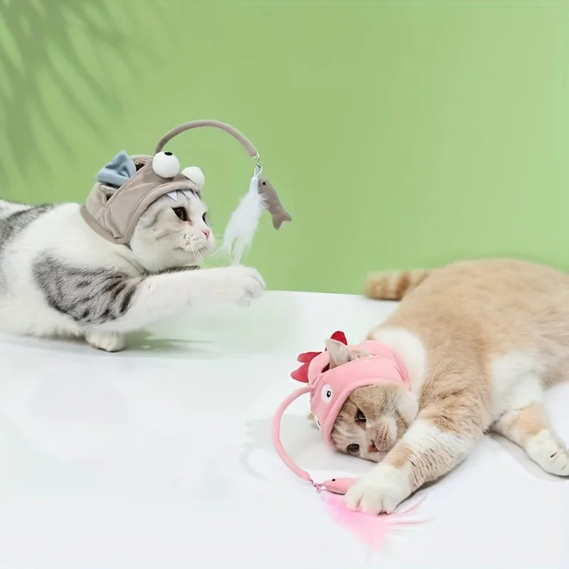 Adjustable Cat Headwear Teaser — Hands-Free Self-Chase Toy