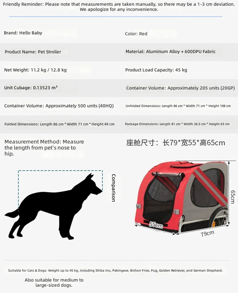 2-in-1 Bike Pet Trailer & Stroller for Dogs & Cats with Large Space — Durable Easy-Ride Carrier