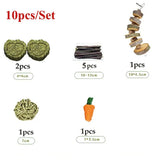 Natural Chew Toy Set — Grass, Apple Wood & Loofah for Small Pets