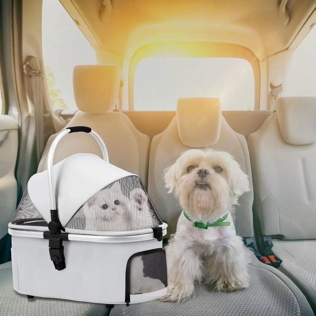 3-in-1 Foldable Pet Stroller with Detachable Carrier, Storage Basket & Pet Pad — Safe Outdoor Cart