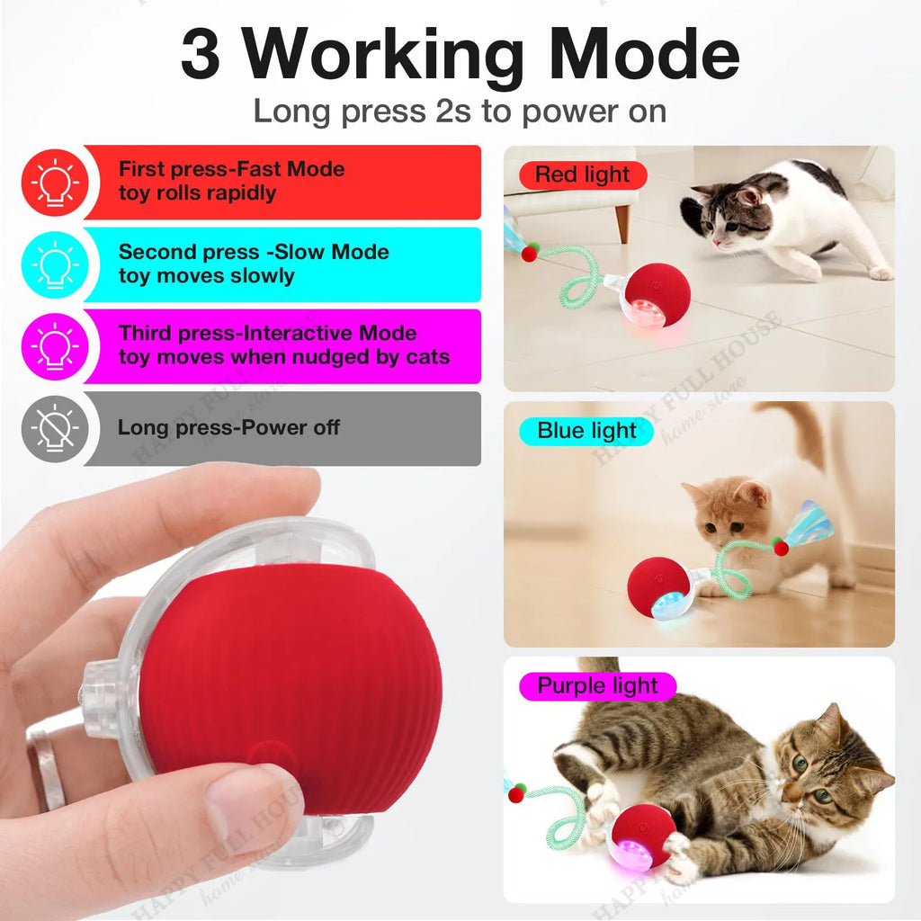 3-Mode Electric Moving Ball Cat Toy — Automatic Interactive Boredom Relief for Kittens & Adults