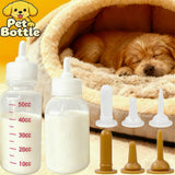 Pet Milk Feeding Bottle Set — 3 Replaceable Nipples for Puppies & Kittens