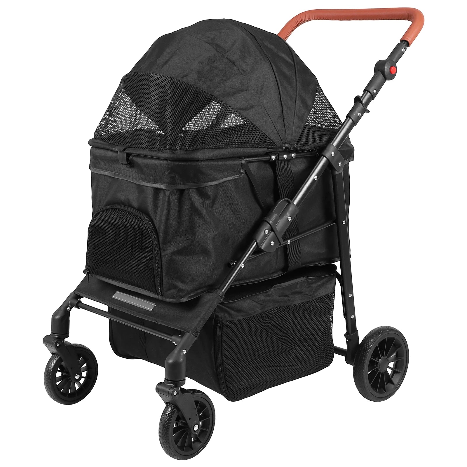 Foldable Pet Jogger Stroller with Reflective Strip & Adjustable Handle — Max 33 lbs