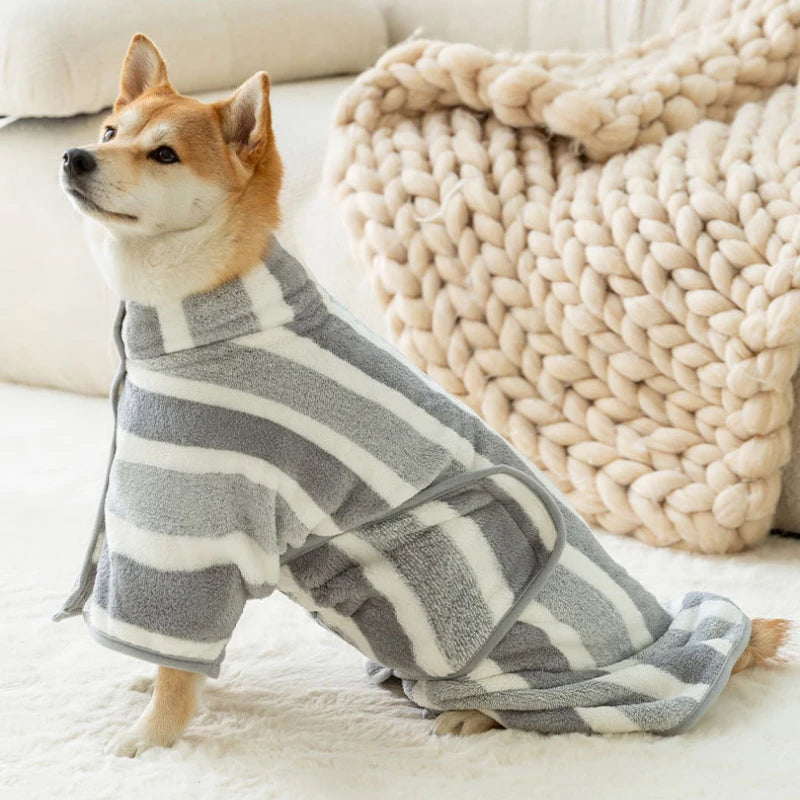 Coral Fleece Pet Bathrobe — Super Absorbent Wrap for Medium & Large Dogs