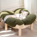 Elevated Wooden Cat Bed with Cushion for Cats & Small Dogs