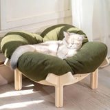 Elevated Wooden Cat Bed with Cushion for Cats & Small Dogs
