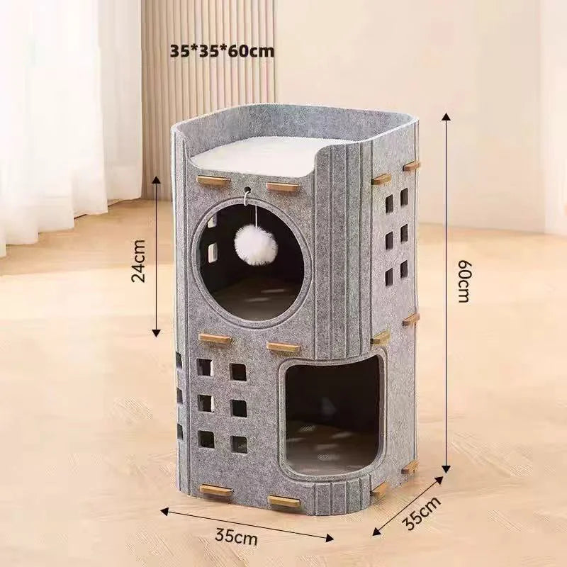 Multi-Layer Cylindrical Cat Castle with Play Holes