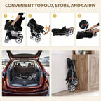 ZENY Foldable 4-Wheel Pet Stroller for Dogs & Cats with Storage Basket & Cup Holder
