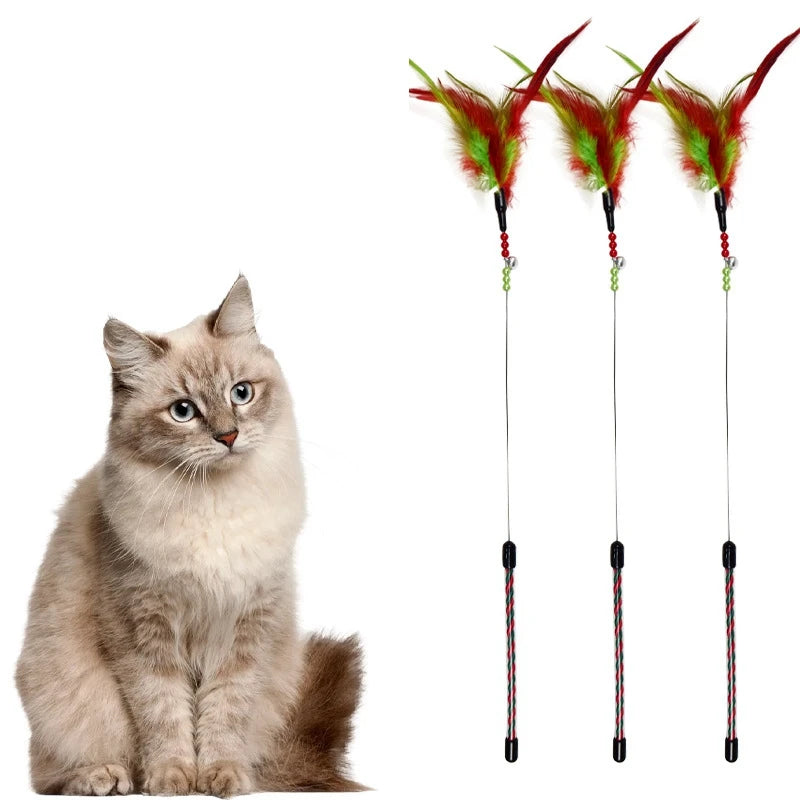 Gradient Feather Cat Teaser Wand — Colorful Interactive Rod Stick (1–50 Pack)