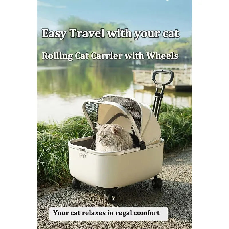 Luxury Water-Resistant Nylon Pet Stroller Travel Bag with Wheels for Cats & Dogs
