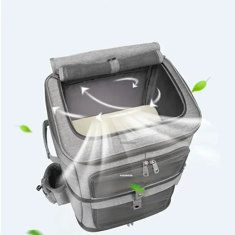Double-Layer Large-Capacity Breathable Pet Trolley Case for 2 Dogs & Cats — Portable Outdoor Travel Carrier