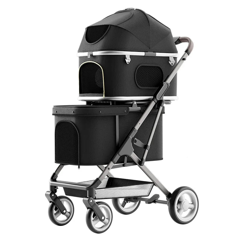 Double-Layer Foldable Lightweight Pet Stroller for Dogs & Cats — Portable Outdoor Travel Carriage