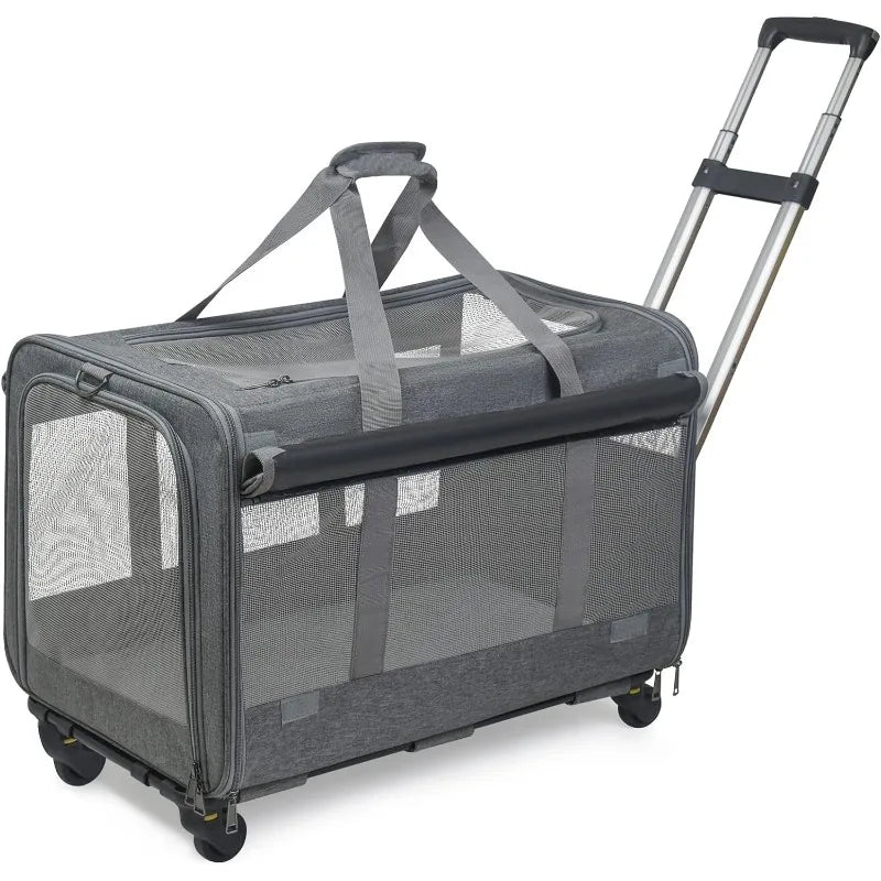 Large Rolling Pet Carrier with Wheels up to 30lbs (Breathable, Collapsible)