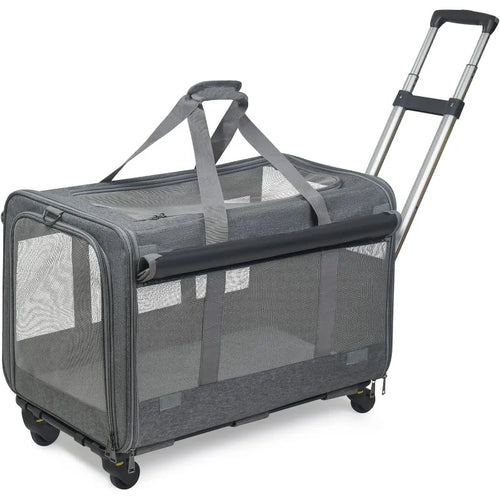 Large Rolling Pet Carrier with Wheels up to 30lbs (Breathable, Collapsible)