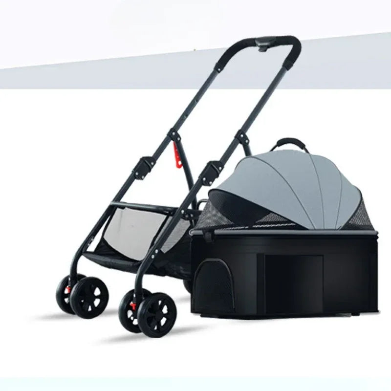 Portable Lightweight Foldable Pet Stroller with Detachable Cat Basket