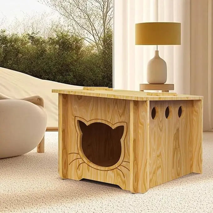 Solid Wood Cat Villa with Integrated Scratching Board