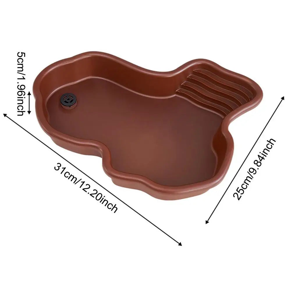 Turtle Basking Ramp & Water Dish — River-Style Bathing Pool with Ladder