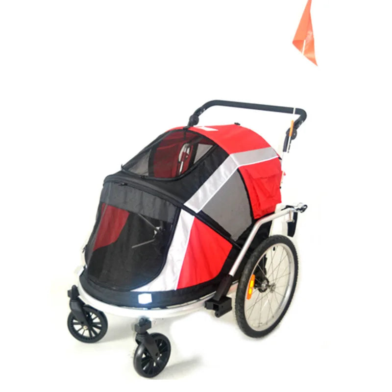 2-in-1 Pet Bicycle Trailer & Dog Stroller with Detachable Design — Portable Foldable Outdoor Cart
