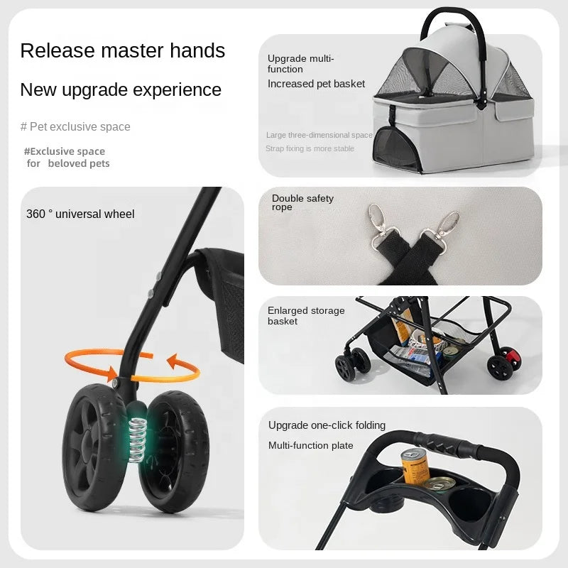 Outdoor Foldable Jogger Pet Stroller Trolley for Medium & Large Dogs & Cats — Large Capacity Travel Carrier