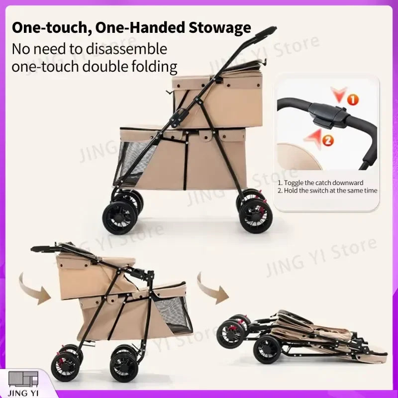 Foldable Lightweight Pet Stroller for Cats & Small Dogs with Safety Belt — Portable Outdoor Carrier
