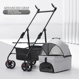 3-in-1 Folding Dog Stroller (4-Wheel, Detachable Carrier)