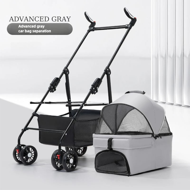 3-in-1 Folding Dog Stroller (4-Wheel, Detachable Carrier)