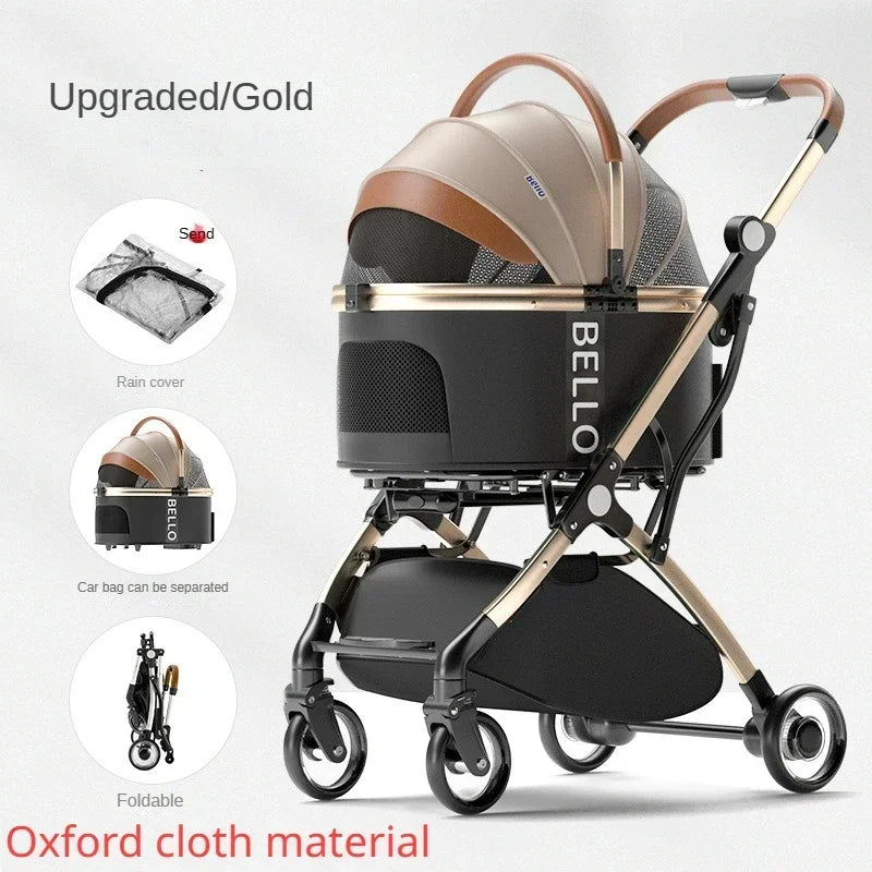 Detachable Aluminum Tube Foldable Pet Stroller & Travel Trolley for Cats & Dogs