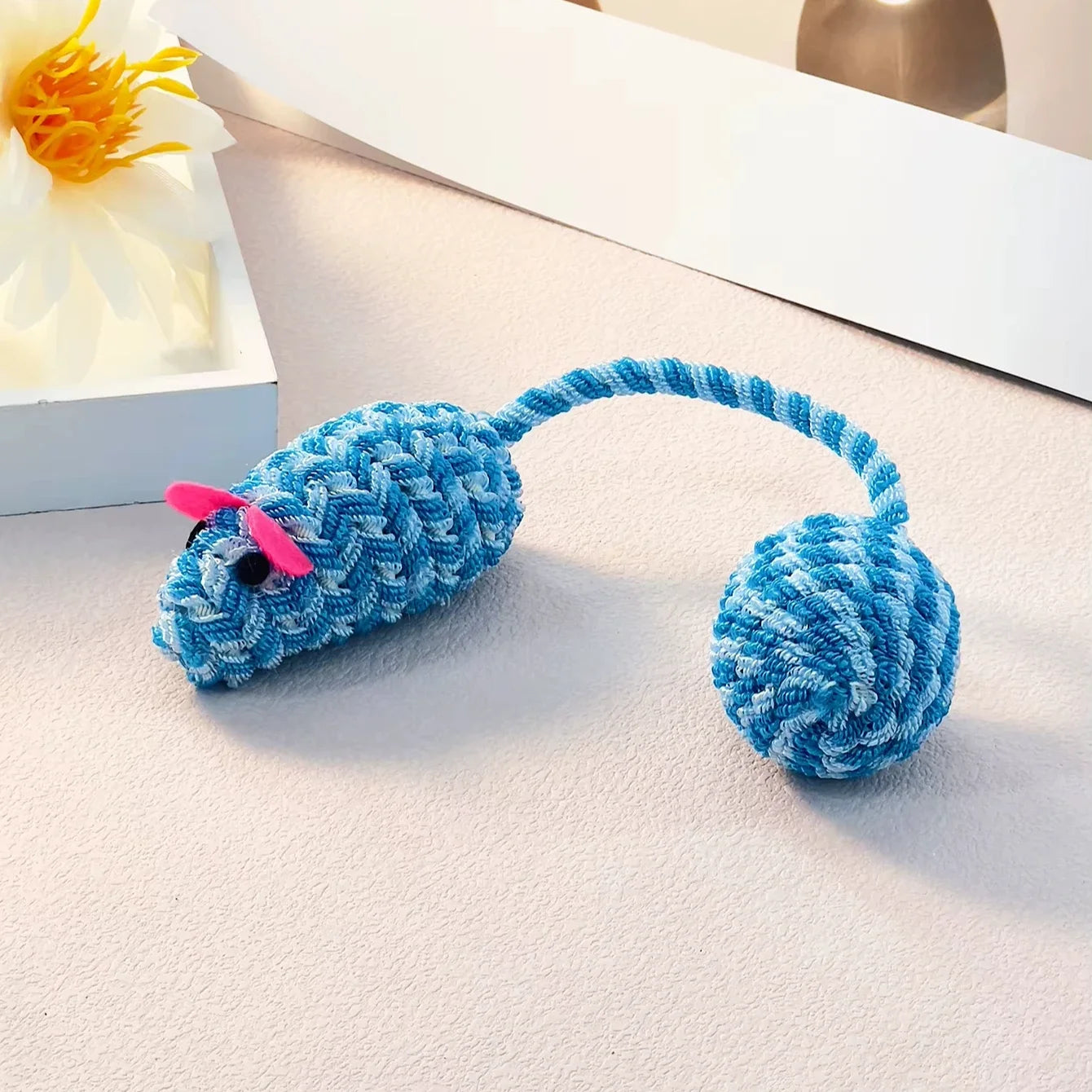 Knitted Mouse Ball Toy with Rustling Tail — Crinkle Sound Cat Toy