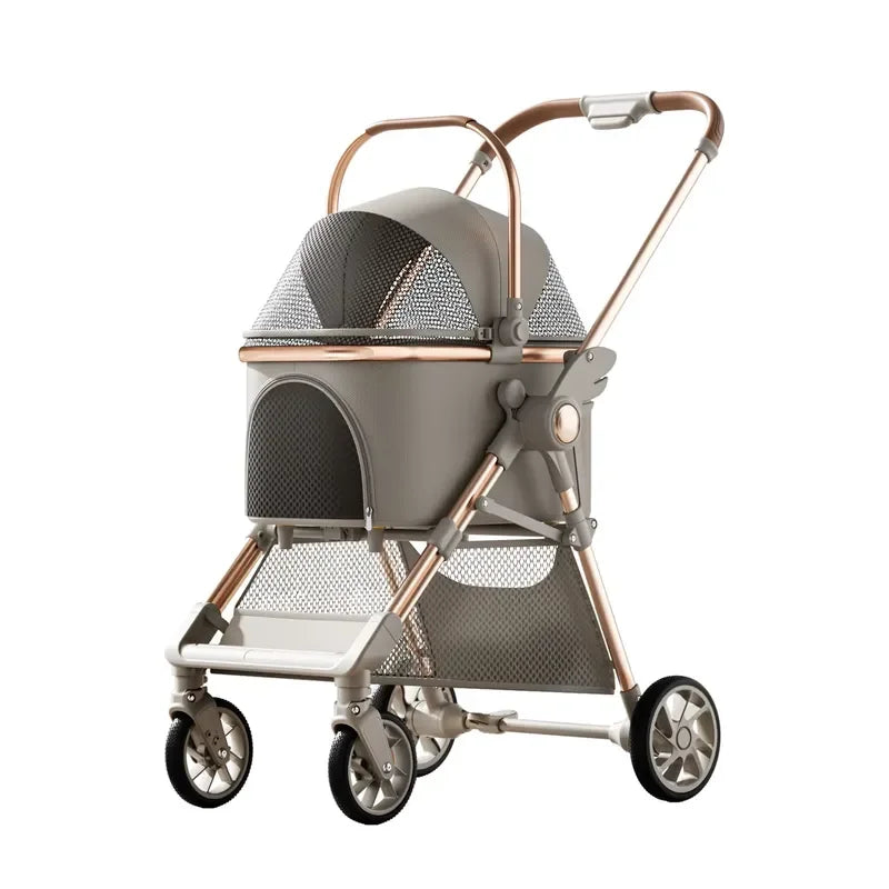 Pet Carrier Lightweight Foldable Linen 4 Wheel Luxury Portable Dog Cat Travel Bag For Outdoor All Season One Hand Fashionable