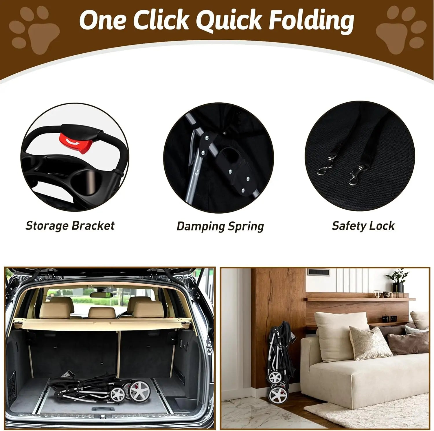 4-Wheel Pet Stroller for Small Dogs & Cats with Breathable Mesh, Cup Holder & Storage Basket — Black