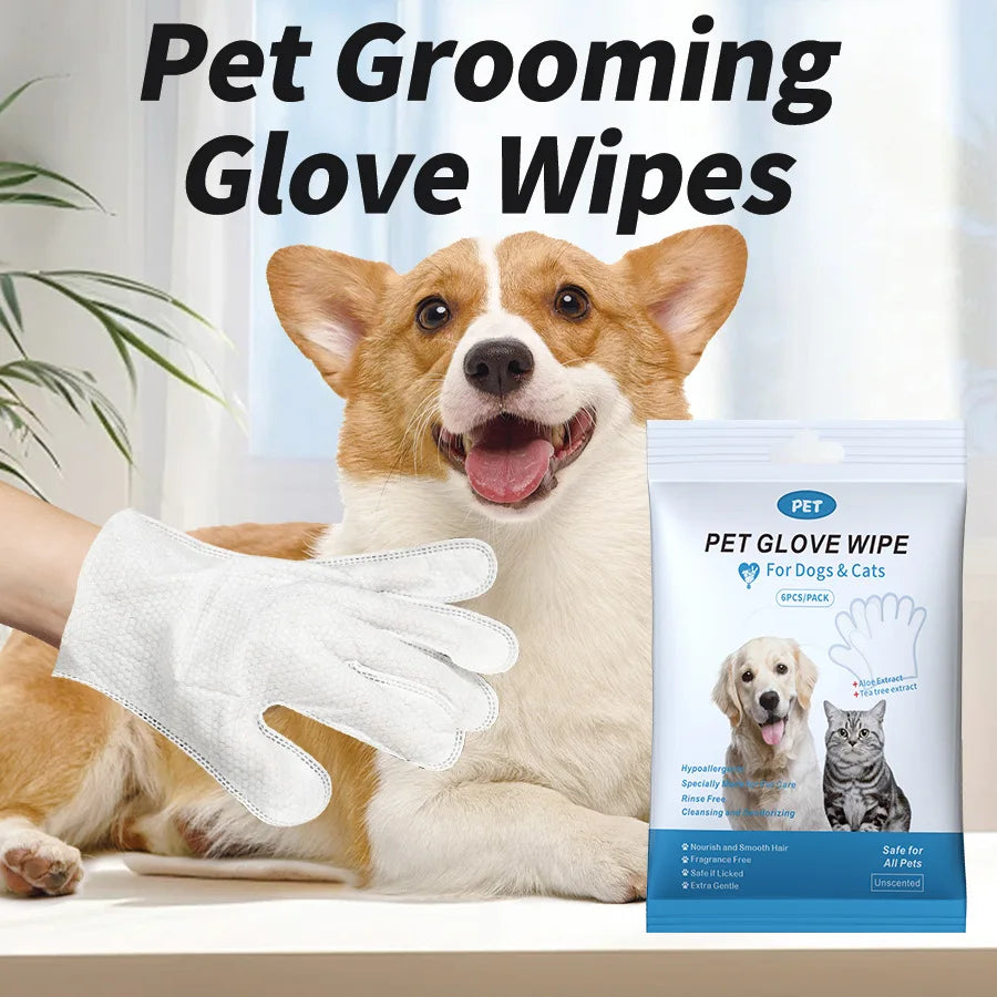 Waterless Pet Cleaning Gloves — Disposable Deodorizing Wipes for Dogs & Cats