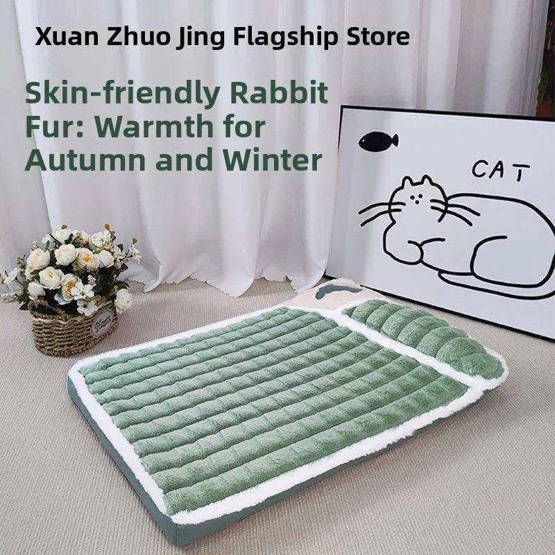 Faux Fur Pet Bed Mat with Detachable Washable Cover